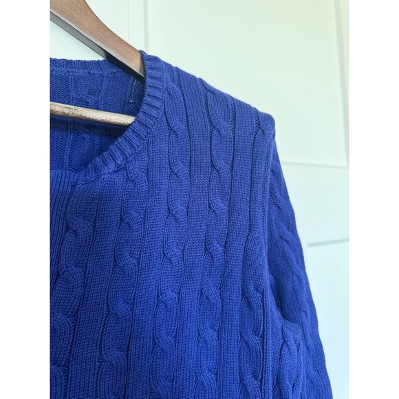 Lauren Ralph Lauren Cable Knit Sweater Size 1X Royal Blue Purple 100% Cotton - Picture 2 of 7